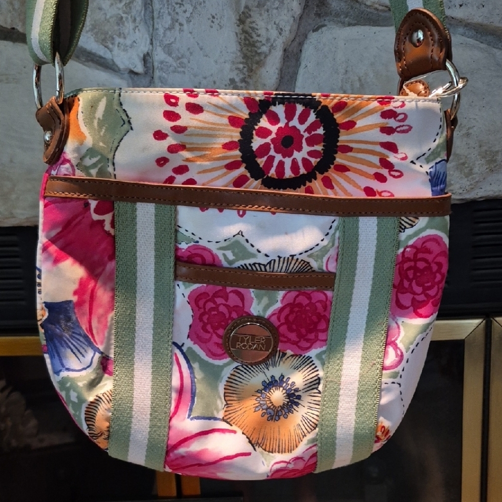 Tyler Rodan Pink and Red Crossbody Bag with Floral Design